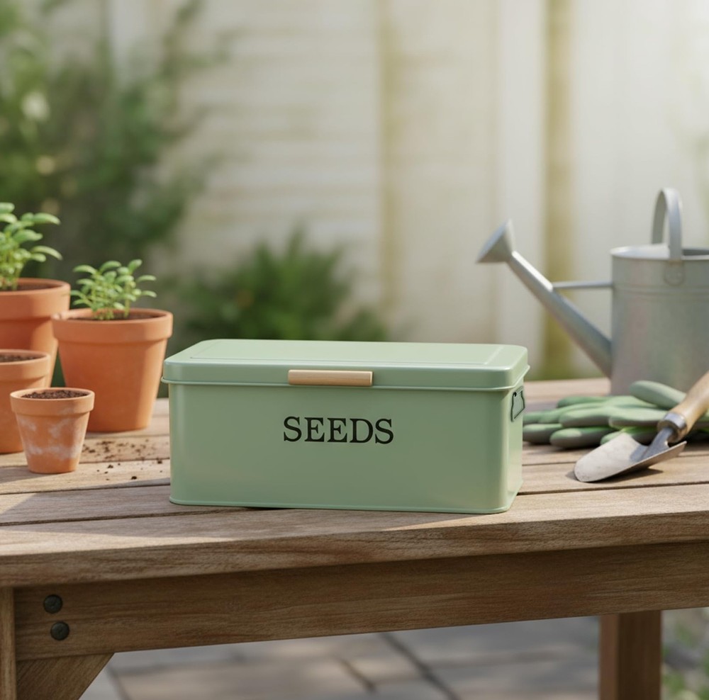 Seed Storage Organizer,Metal Seed Saving Box with Lid,4 Compartments Box with...