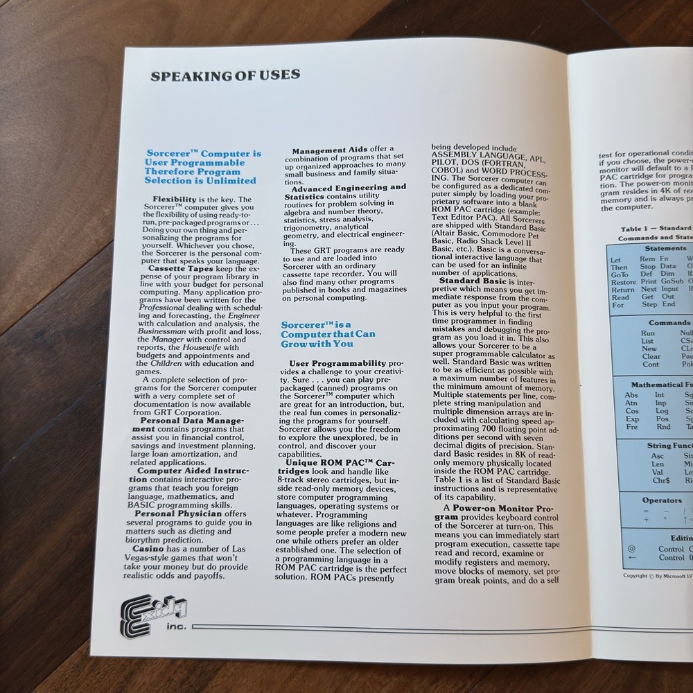 Exidy Sorcerer Computer Speaks Programmable Brochure 1979 PC Print with Insert