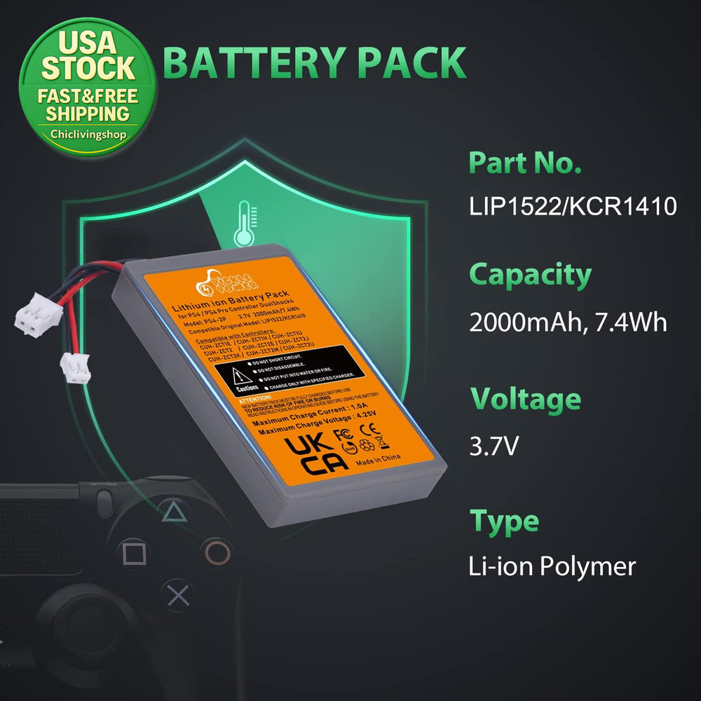 2000Mah PS4 Controller Battery Replacement 2 Pack CUH-ZCT1E ZCT2U