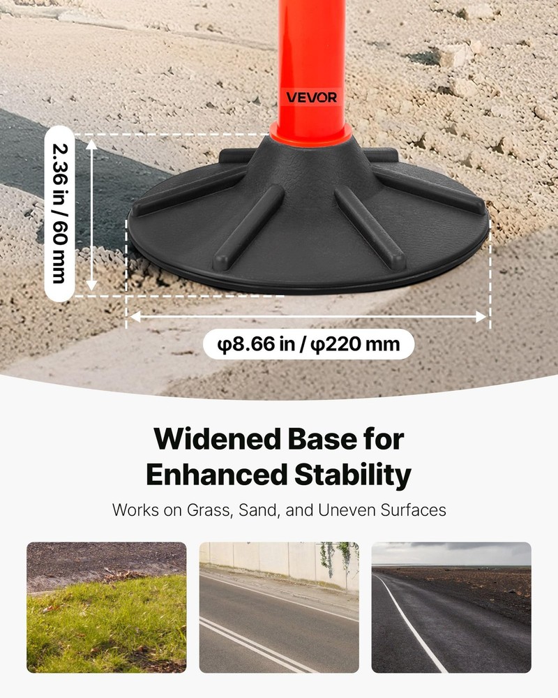 34'' Traffic Delineator Post Set with Weighted Base,High Reflective Strips,Chain