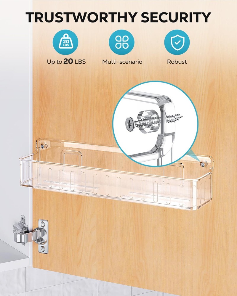 Spice Rack Wall Mount, 4 Pack, Clear, Screw or Adhesive Installation, Spice R...