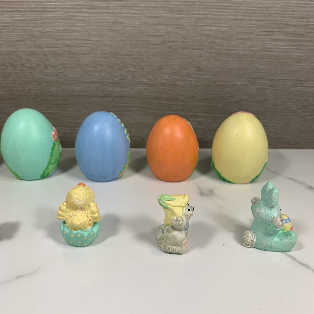 Vtg 1990 CHALKWARE DECORATED EASTER EGG and SMALL FIGURINES AU Painted Decor