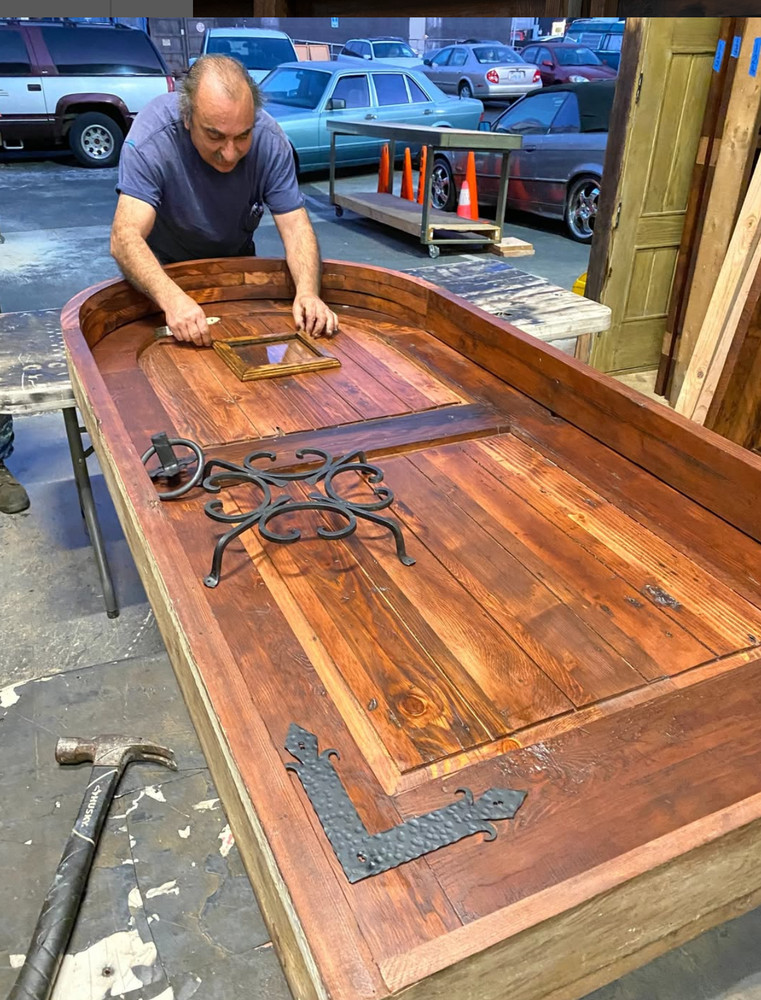 Rustic solid oak lumber arch top door solid wood storybook architectural glass