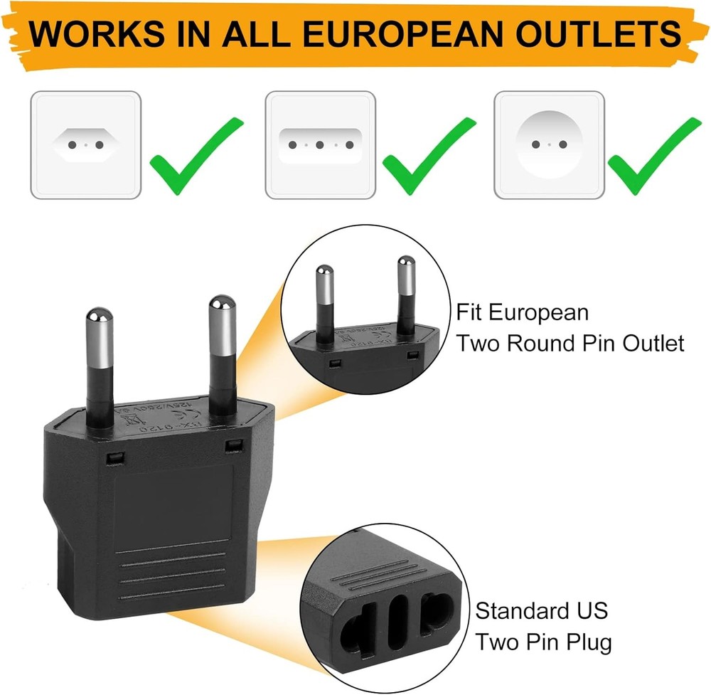 6 Pack US to Europe Plug Adapter Type C