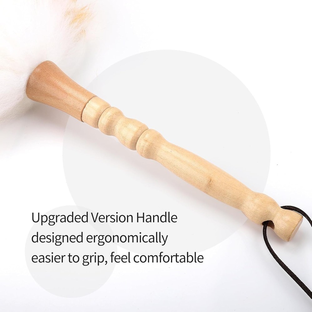 Lambswool Duster W/ Solid Wooden Handle,Leather Hang Strap,Comfortable Grips