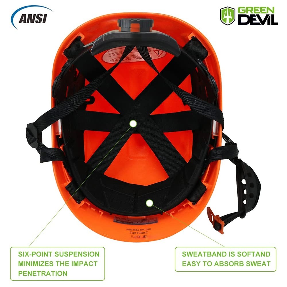 GREEN DEVIL Safety Helmet Hard Hat with Visor Chinstrap Adjustable ... Fast Ship