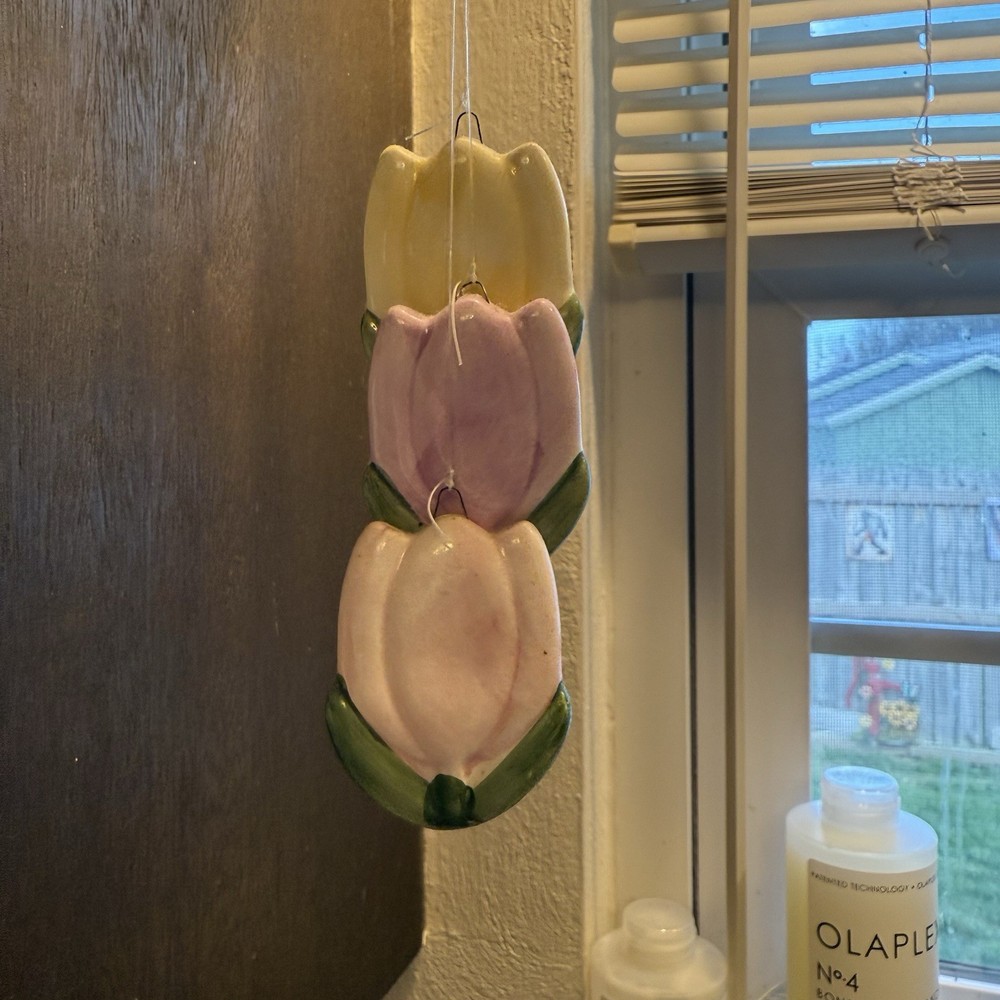 Wind chime Watering Can Tulip Ceramic. Spring Time Sweet