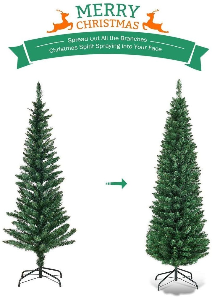 , Green Artificial Pencil Christmas, Premium Hinged Pine Tree with Solid Meta...