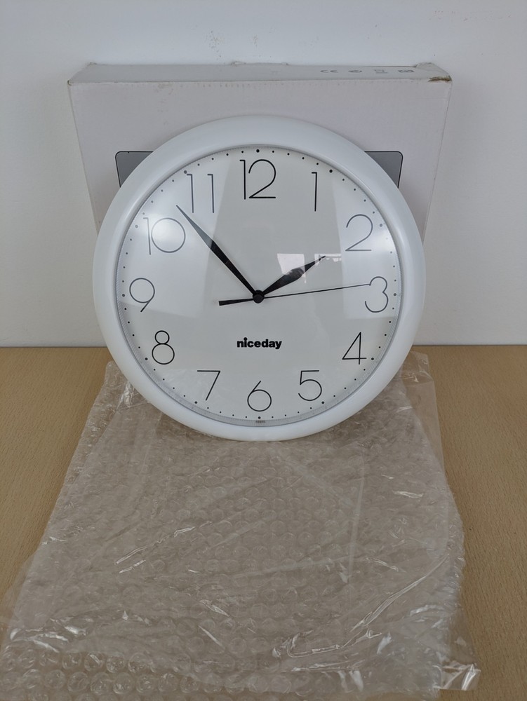 Nice Day Wall Clock Quartz 10" Scool Office White Plastic New Boxed