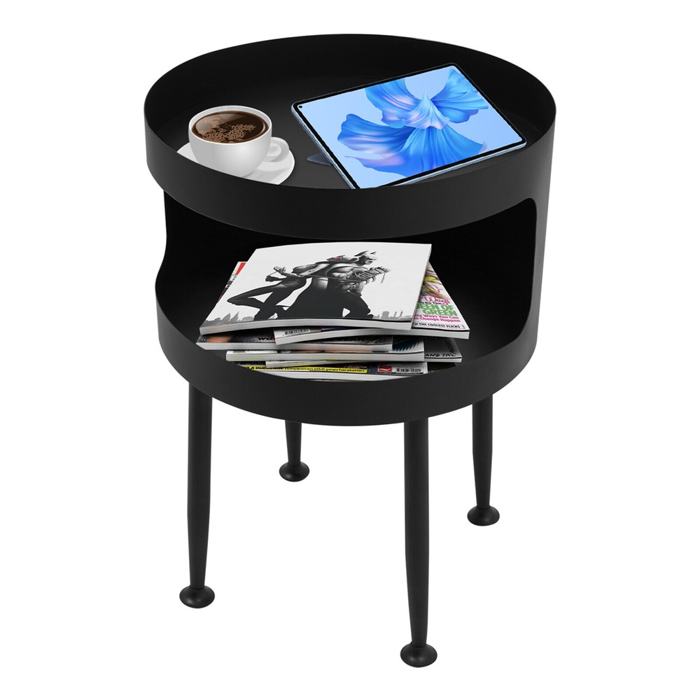 40x40x55cm Modern Side Table, Round Table with Open Storage, Bedside Table