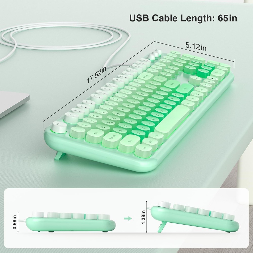 MOFII Backlit Keyboard Wired, Retro Typewriter Keyboard with Illuminated LED,...