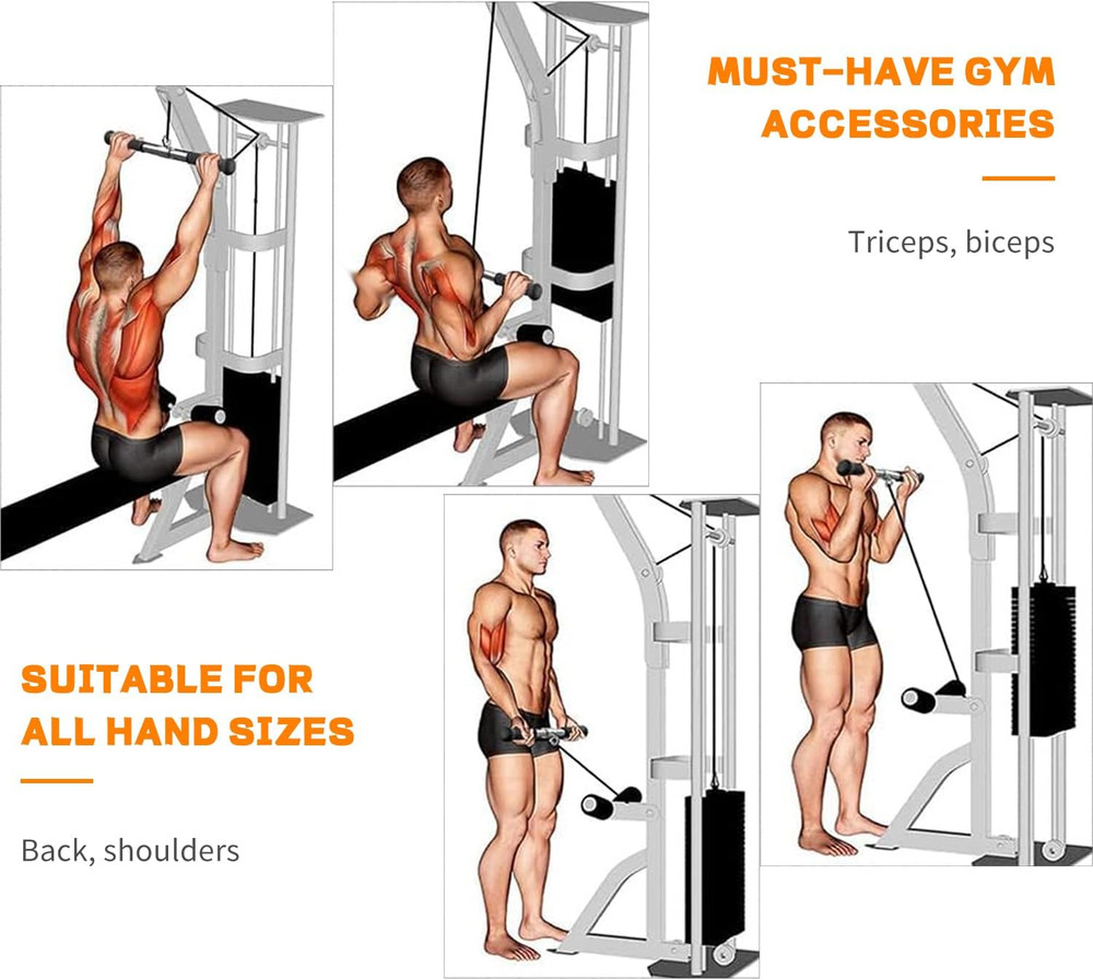 Rotating Straight Bar Lat Pulldown and Tricep Cable Machine Attachment