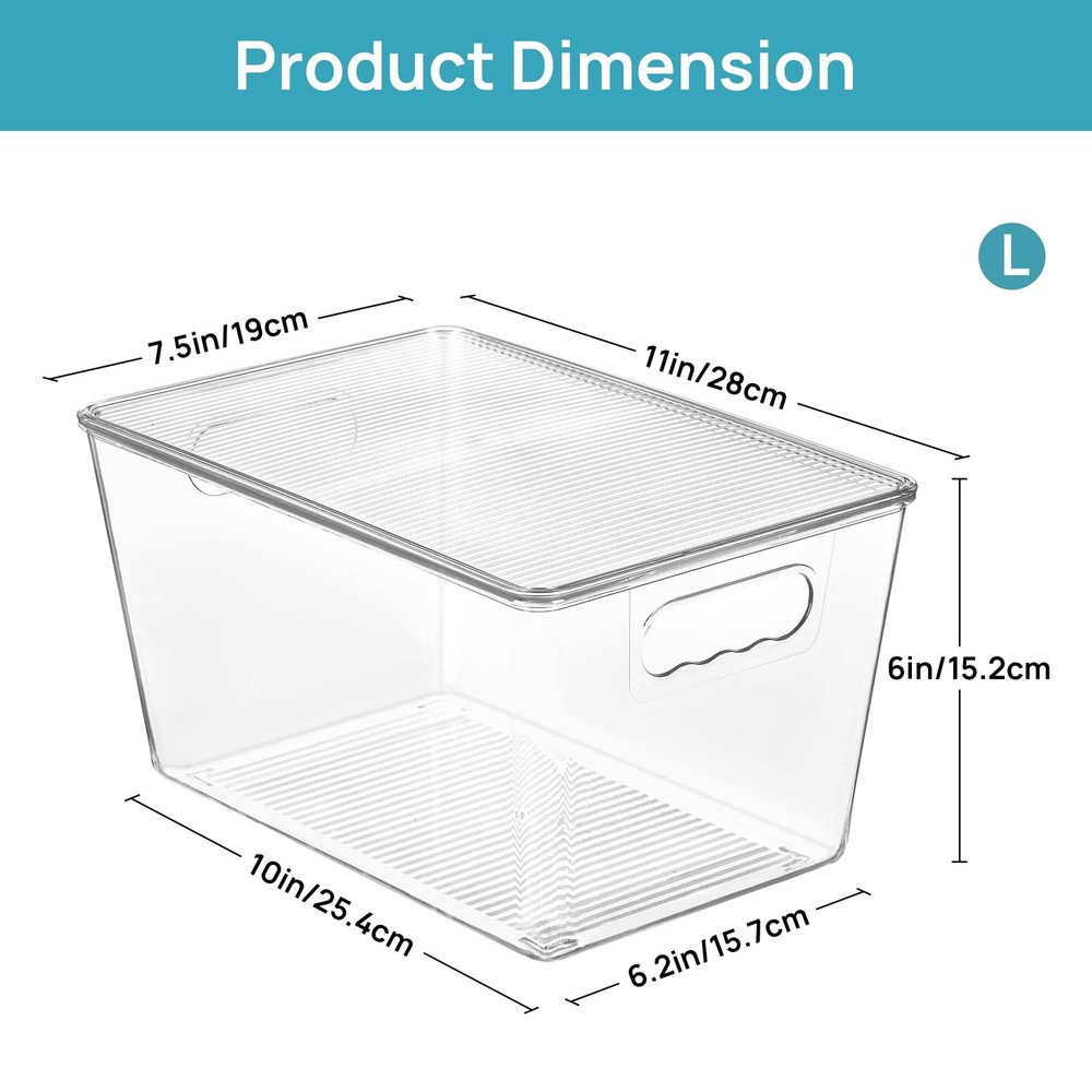 Vtopmart 6 Pack Clear Stackable Storage Bins L( 11"L x 7.5"W x 6"H), clear