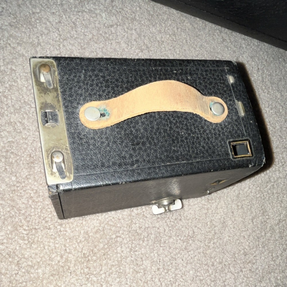 Vintage Black Box Camera with Leather Strap
