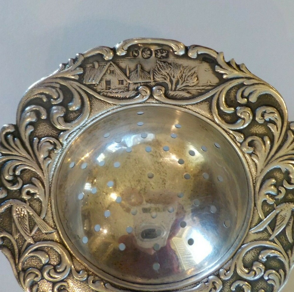 Antique Continental .830 Silver Tea Strainer, Milk Maid Handle