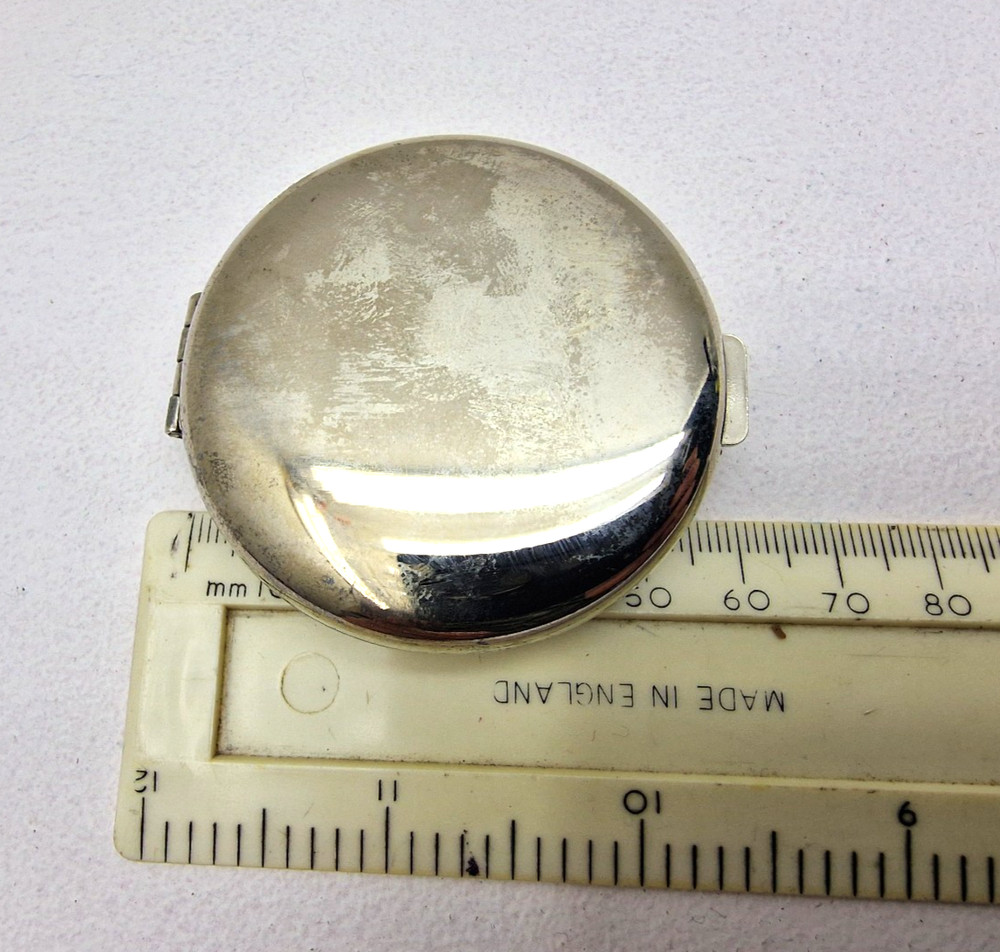 Vintage Round Pocket Compact Double Mirror Silver Plated Makeup Mirror