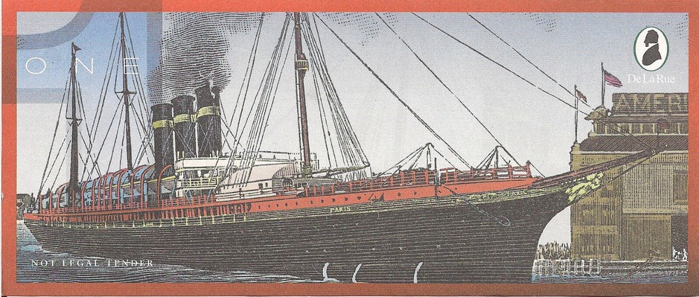 Test note - TDLR-131, $1, DeLaRue, ocean liner, UNC