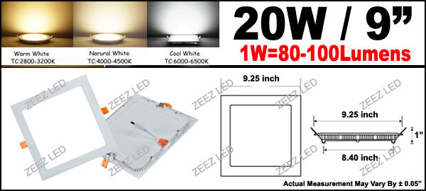 10 Pack 20W 9-Inch Square Cool White Canless LED Recessed Ceiling Panel Light