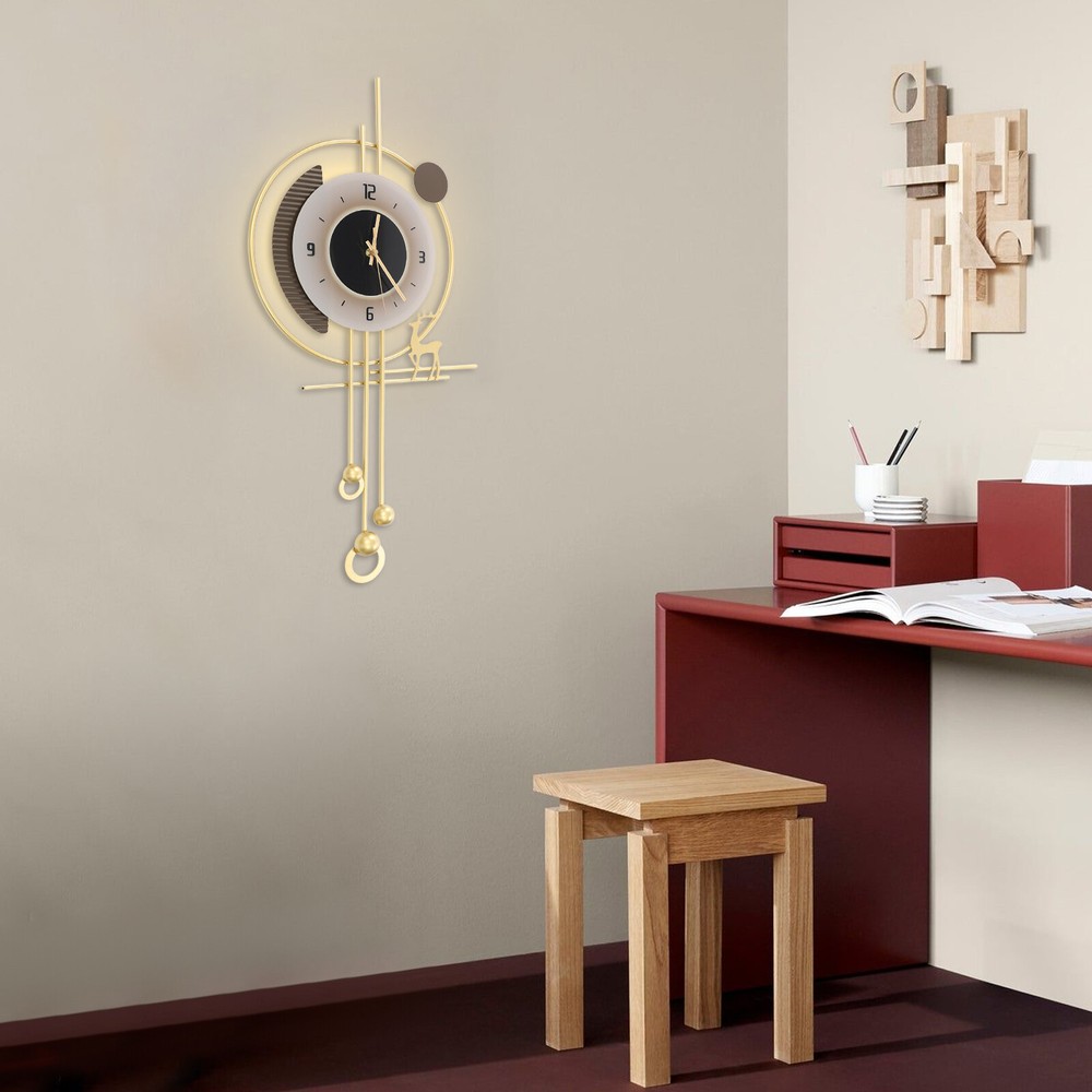 Modern Wall Clock, LED Lighting Wall Clock, Large Gold Decorative Wall Clock