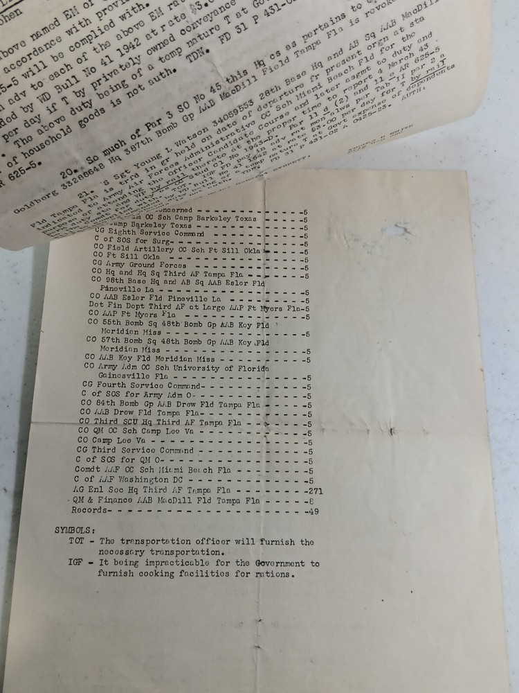 Original WWII 1943 SPECIAL ORDERS #61 HEADQUARTERS THIRD AIR FORCE Document