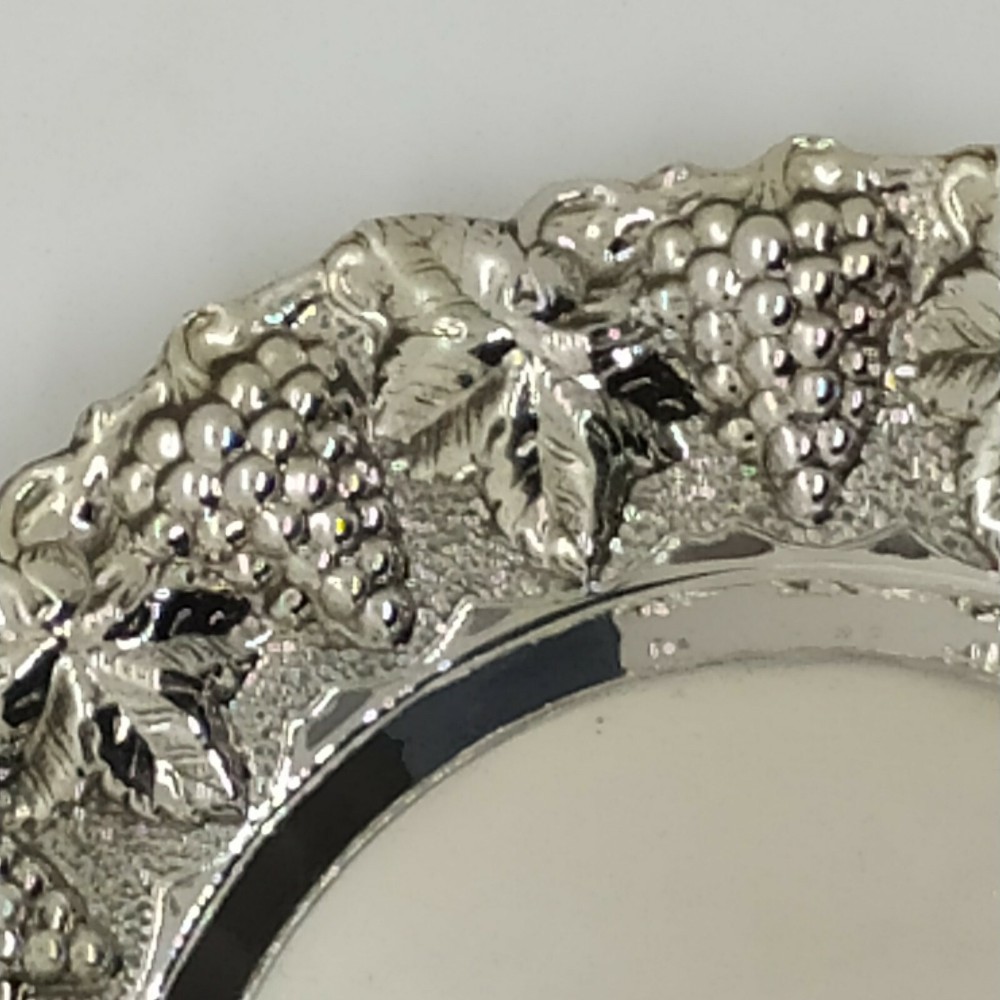KIDDUSH CUP SAUCER HANDMADE STERLING SILVER EMBOSSED VINE GRAPES DESIGNS