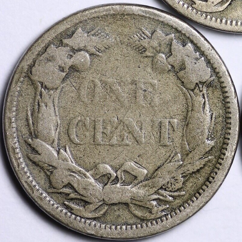 1858 SMALL LETTERS Flying Eagle Cent Penny GOOD / VG