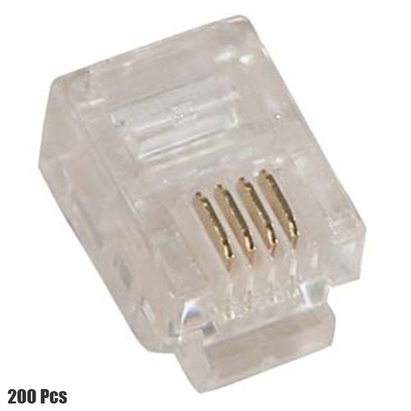200 Pcs RJ11 6P4C Telephone Phone Line Plug Connector For Round Solid Wire