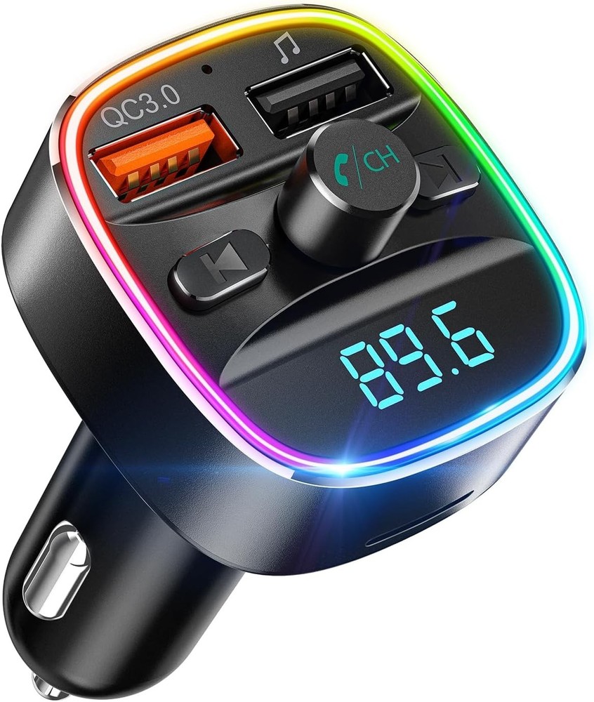 Multi-Functional Bluetooth FM Transmitter & Dual USB Charger with Lights - Black
