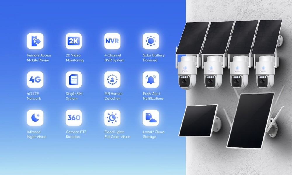 Solar Powered Security Camera System 4G Off-Grid 2K Home NVR Single SIM Kit