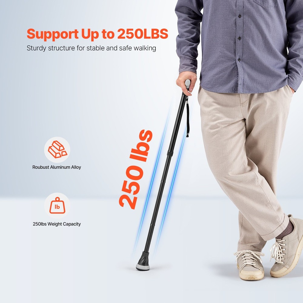 Walking Cane Folding Walking Stick 8-Level Adjustable Height & Pivoting Tip