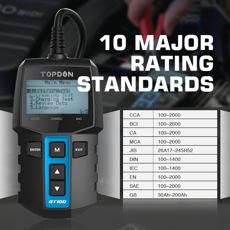 2025 TOPDON BT100 Car Battery Tester 100-2000 CCALoad Tester 3 Testing Functions