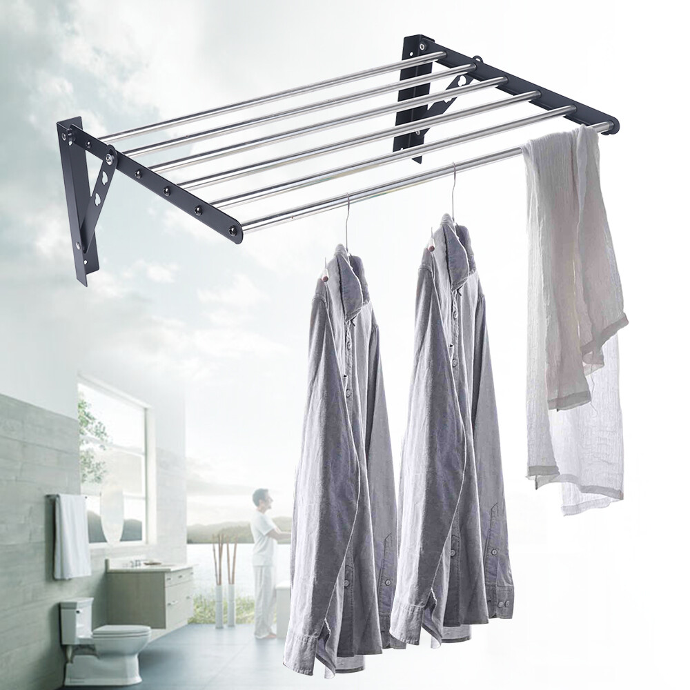 Folding Laundry Drying Rack Wall-mount Foldable Clothes Dryer Hanger Storage