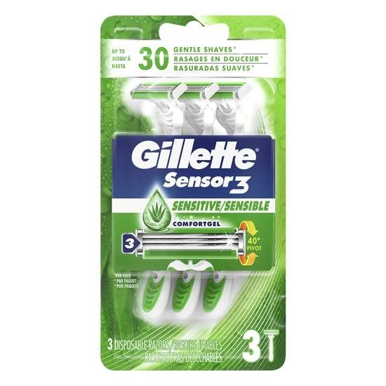 Gillette Sensor3 Sensitive Disposable Razors Men 3 Pack Smooth Shave