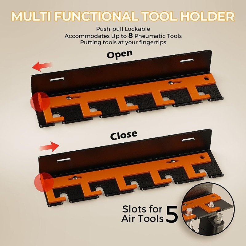 Secure Pneumatic Tool Storage Walls Mount Heavy Five Position organizers