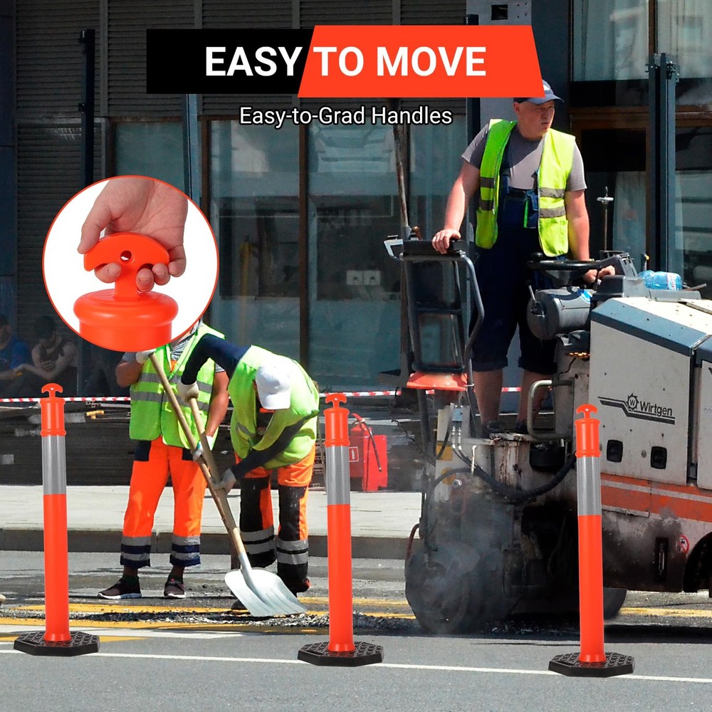 6 Pack 45" Traffic Delineator Post Cones with Base for Traffic Control Warning
