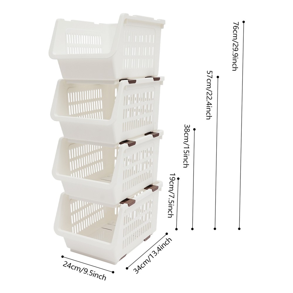 4PCS Stacking Storage Baskets Stackable Organizer Baskets Modern Storage Bins PP