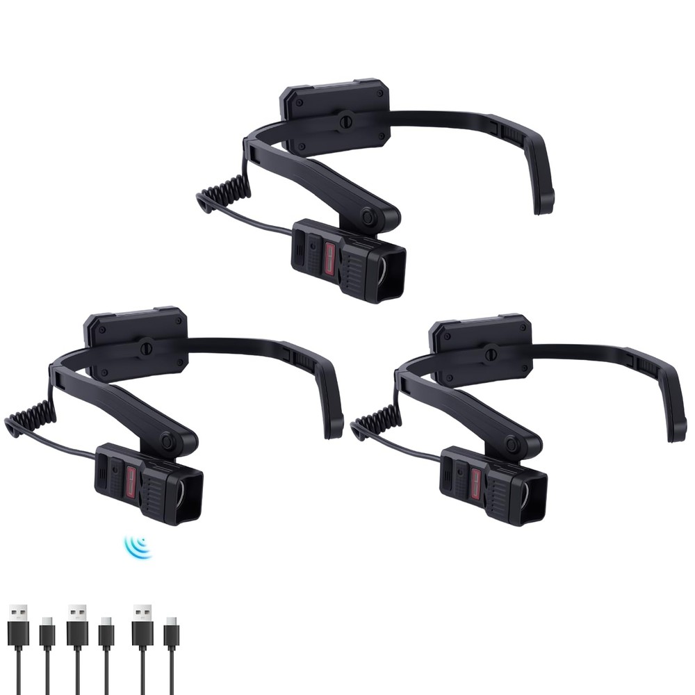 KunHe 3 Pack Ear-Mounted Headlamps with Motion Sensor 3 PACK, Black