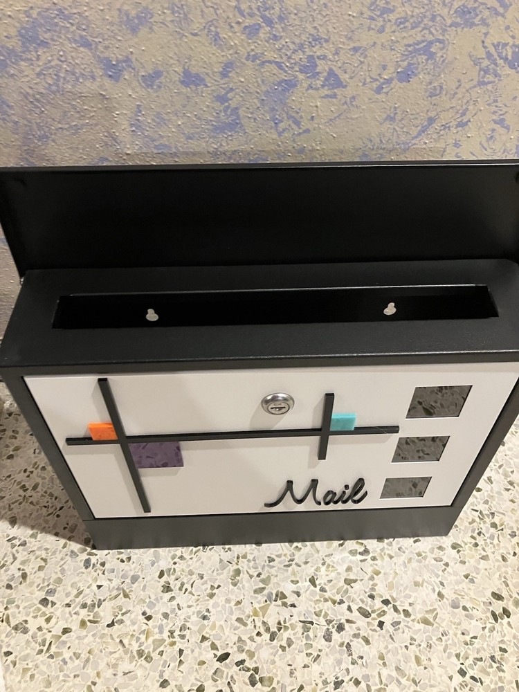 Atomic Avocado Designs Modern Steel Wall Mount Locking Mailbox Black White