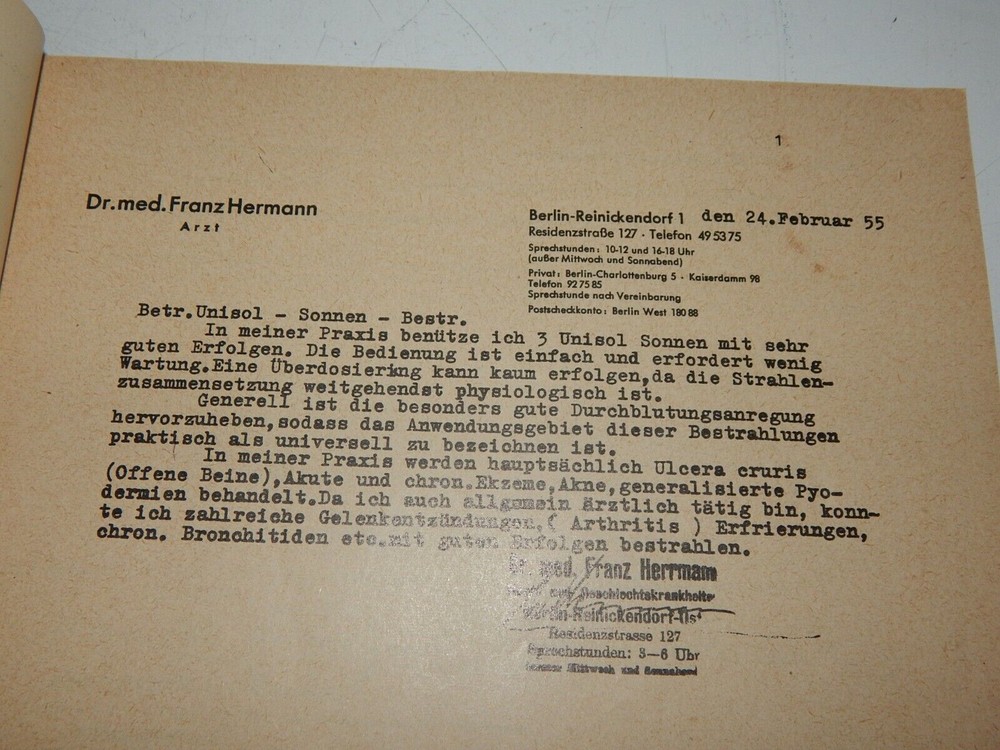 Electrical device UNISOL healing sun healing lamp around 1955