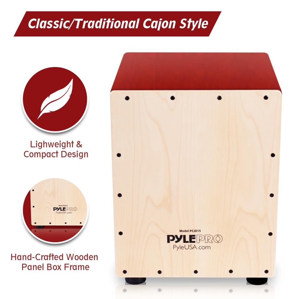Pyle Stringed Jam Cajon - Wooden Cajon Percussion Box