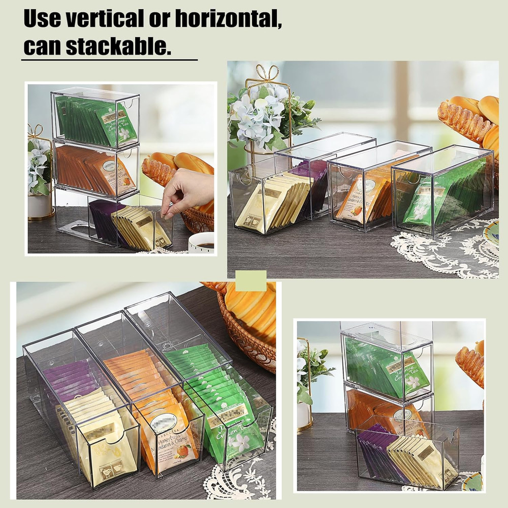 3 Drawers Tea Bag Organizer, Clear Acrylic Stackable Tea Bag Storage Holder for