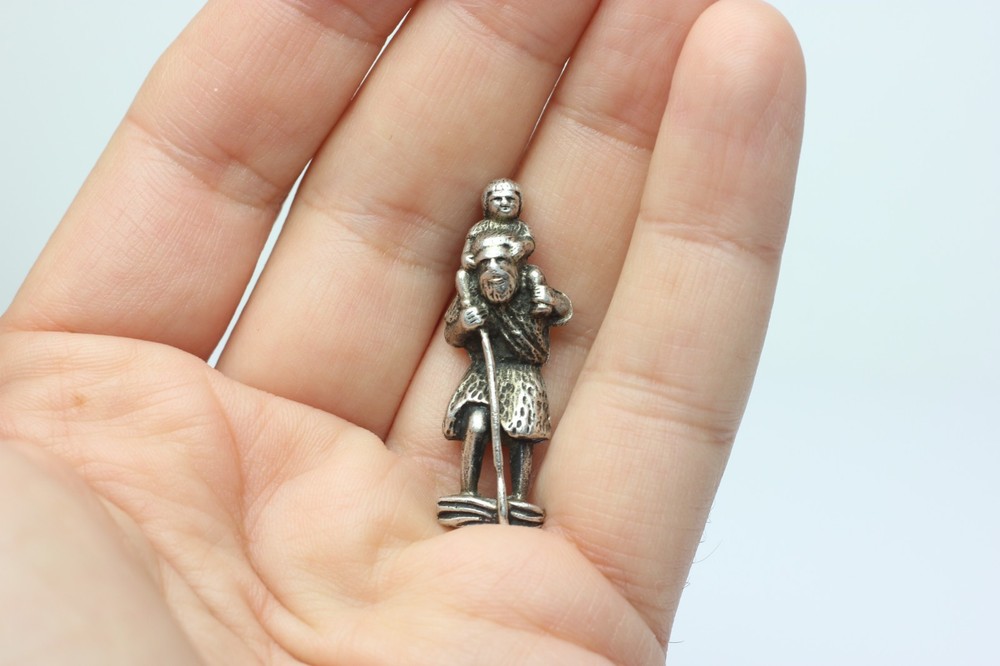 Vintage St.Christopher 3D Figural Silver Pendant Charm