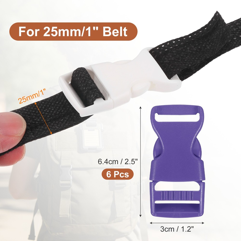 6 Pack Quick Side Release Buckle, 1" Plastic Buckle Clip, Purple