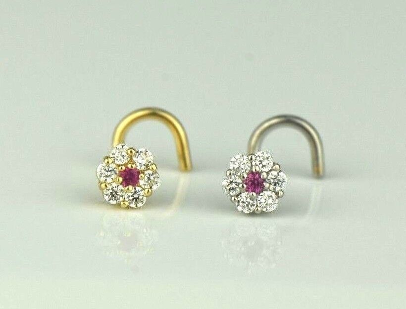14k Yellow or White Gold CZ Nose Piercing Stud