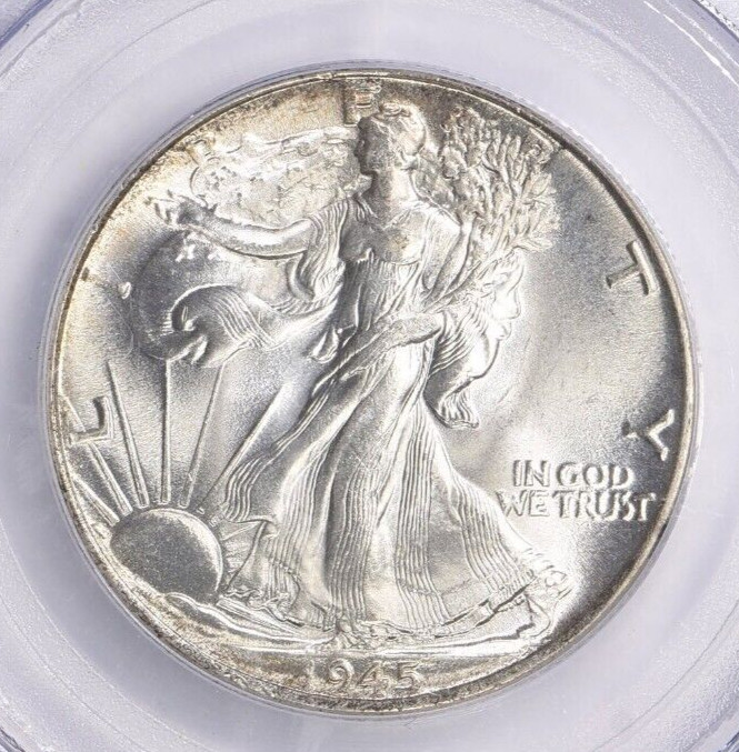 1945 WALKING LIBERTY HALF DOLLAR PCGS MS66