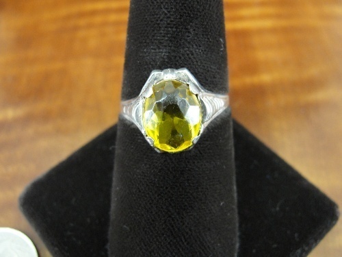 Oval Setting Yellow Color Stone Setting Size 7 Sterling Silver Ring