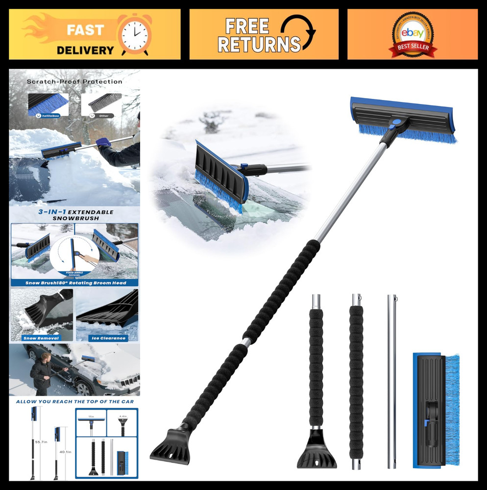 Extra Long 55.7" Ice Scraper for Car Windshield - Multi-Functional Snow Brush wi