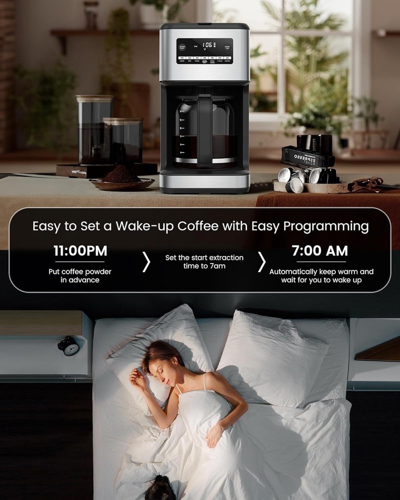 14-Cup Drip Coffee Maker, 24-Hour Programmable Coffee Brewer, Washable Filter