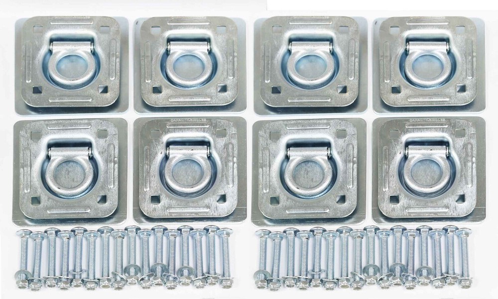 (8) Recessed D-Rings w Backing Plates & Hardware Trailer RV Flush Mount Tiedown