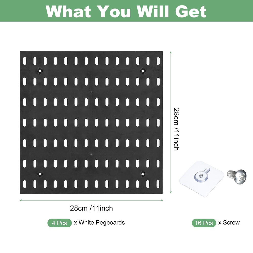 4 Pcs Plastic Pegboards, Peg Board Wall Organizer for Workbench, Black